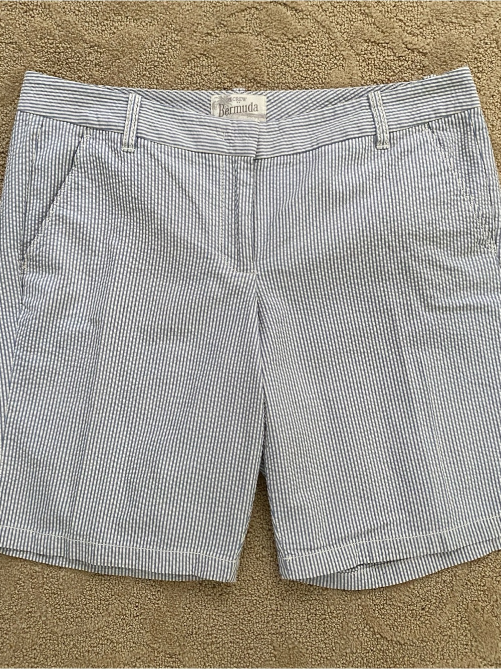 J.CREW Blue Seersucker Stripe Chino Shorts Women’s 8 Pockets Mid Rise 9” Inseam